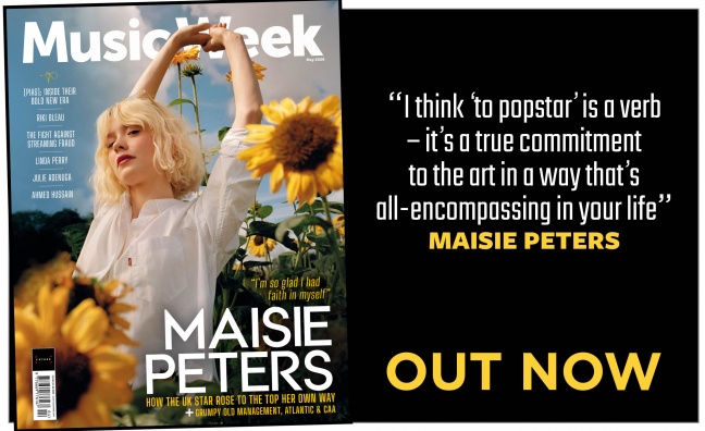 Maisie Peters poses among sunflowers on the May 2026 cover of Music Week